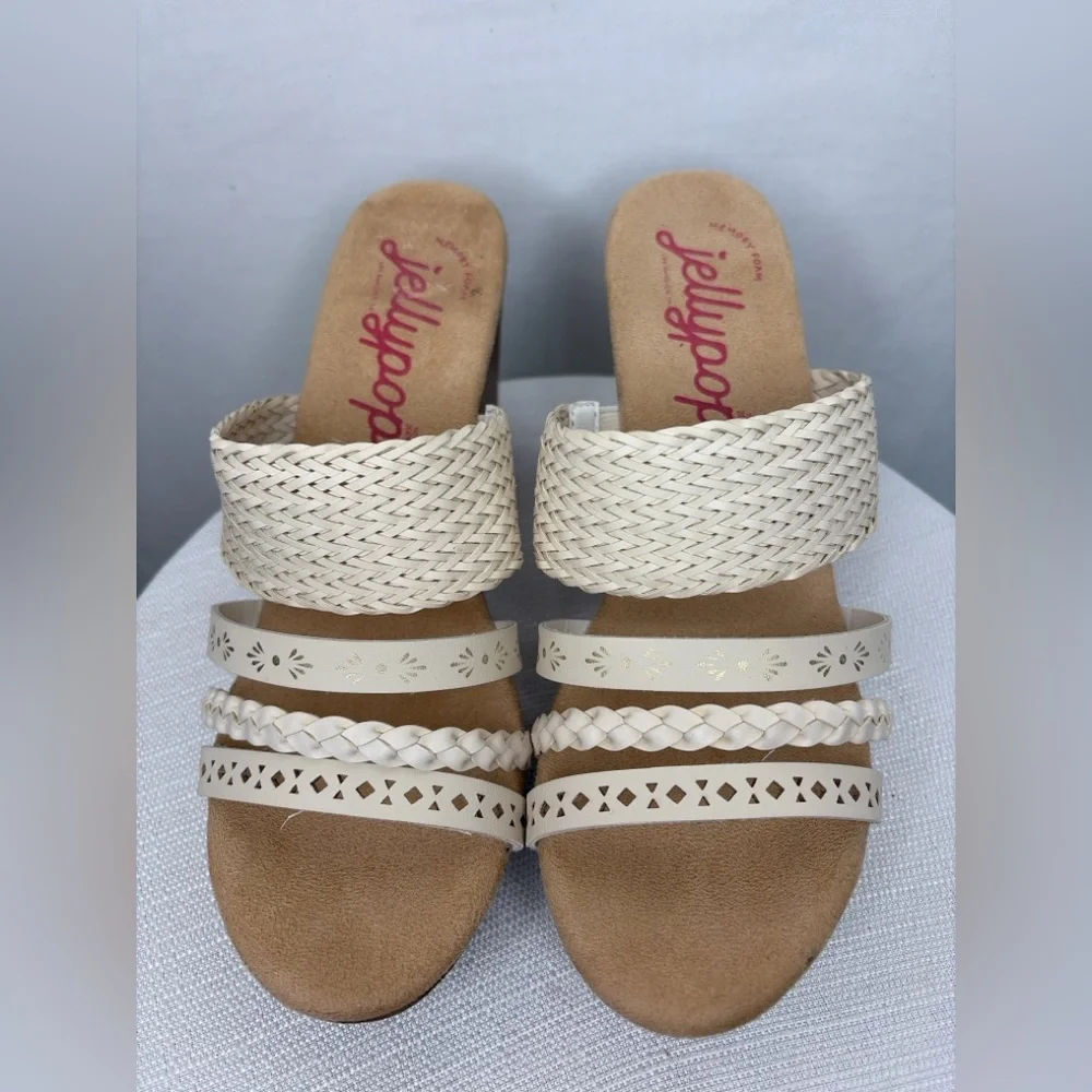 Jellypop women’s Size 8 Cream Woven Strap Wedge Sandals Memory Foam(B95)&✨